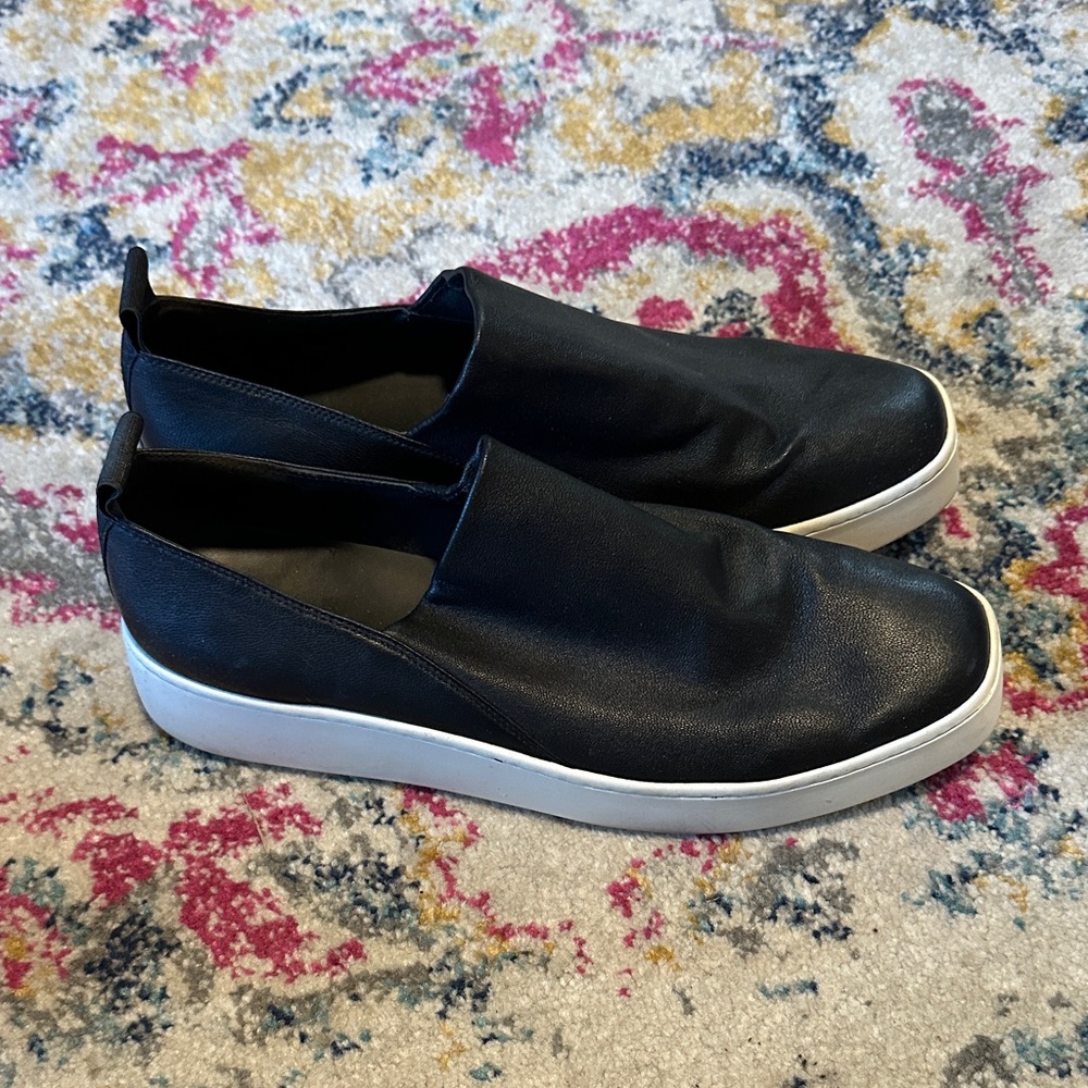 Vince Black Leather Slip-On Loafers